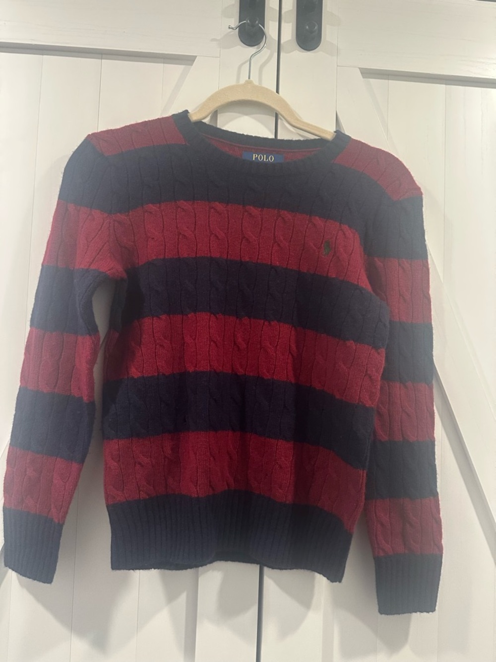 Polo by Ralph Lauren Red & Navy Cable-Knit Stripe Sweater